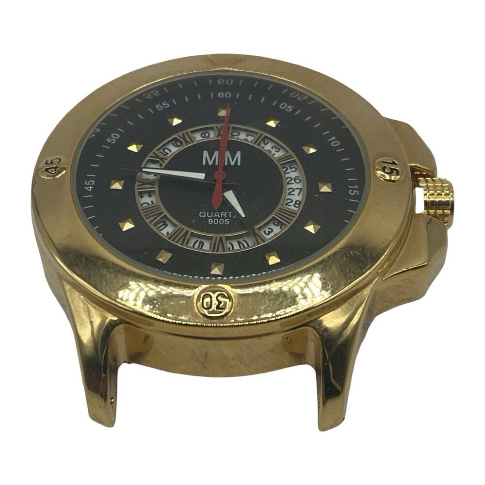 M|M Mad Man Men's Quartz Watch Gold Tone  Black Dial Date Needs Battery